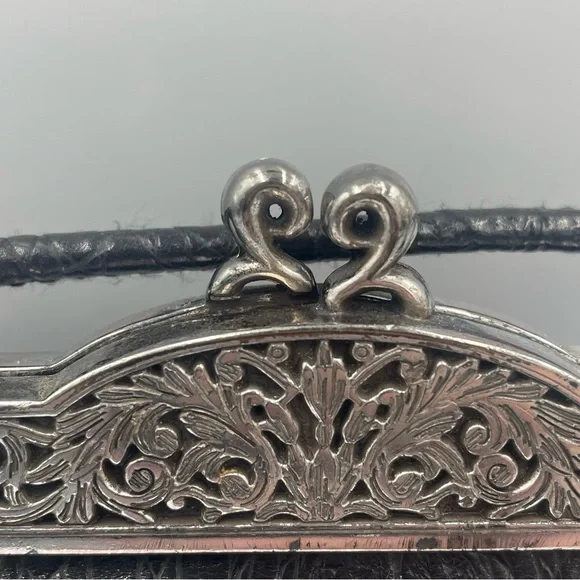 Brighton Black Croc-Embossed print Handbag Vintage 80’s. Shoulder crossbody USED - Picture 4 of 16